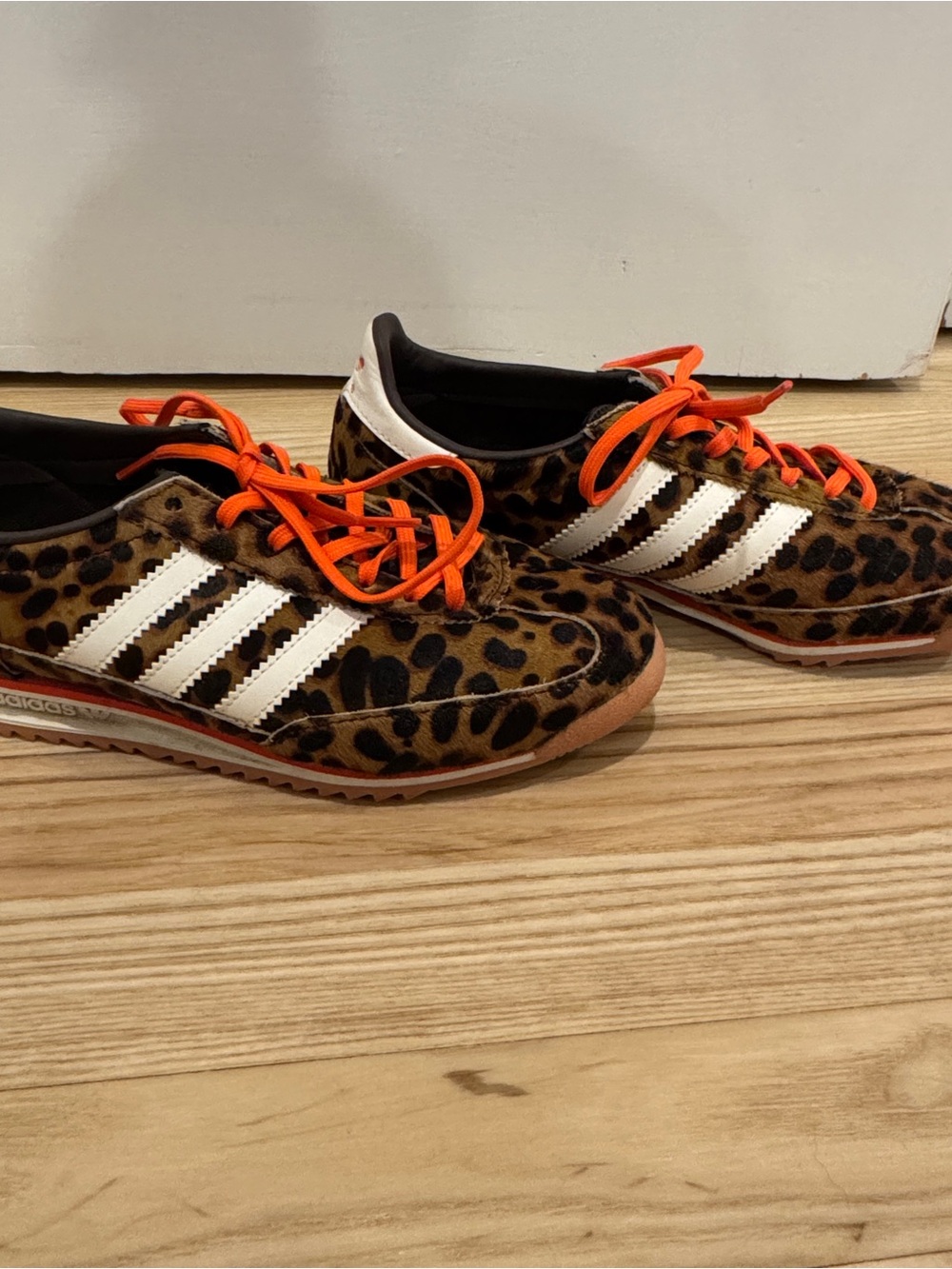 adidas Leopard-Print SL 72 Runner Sneakers with Orange Laces - Picture 3 of 6